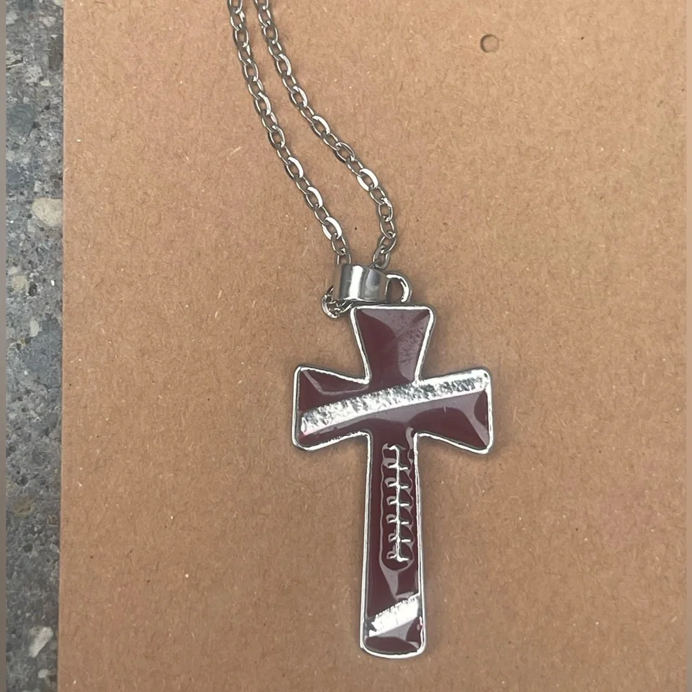 NWT football cross necklace boutique gift Christian